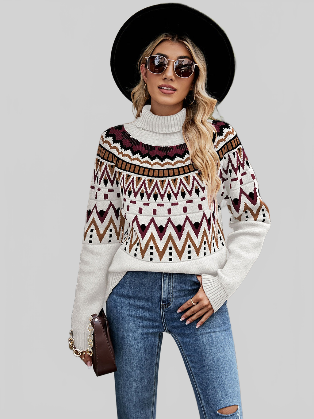 Turtleneck Ribbed Trim Pullover Sweater