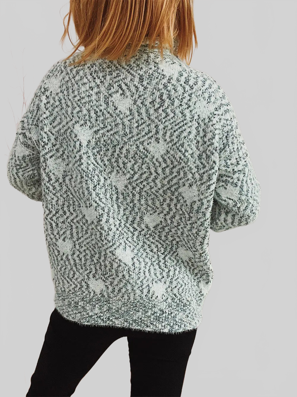 Women Heart Heathered Turtleneck Drop Shoulder Pullover Sweater