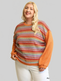 Plus Size Women Novelty Knit And Solid Knit Mixed Loose Top