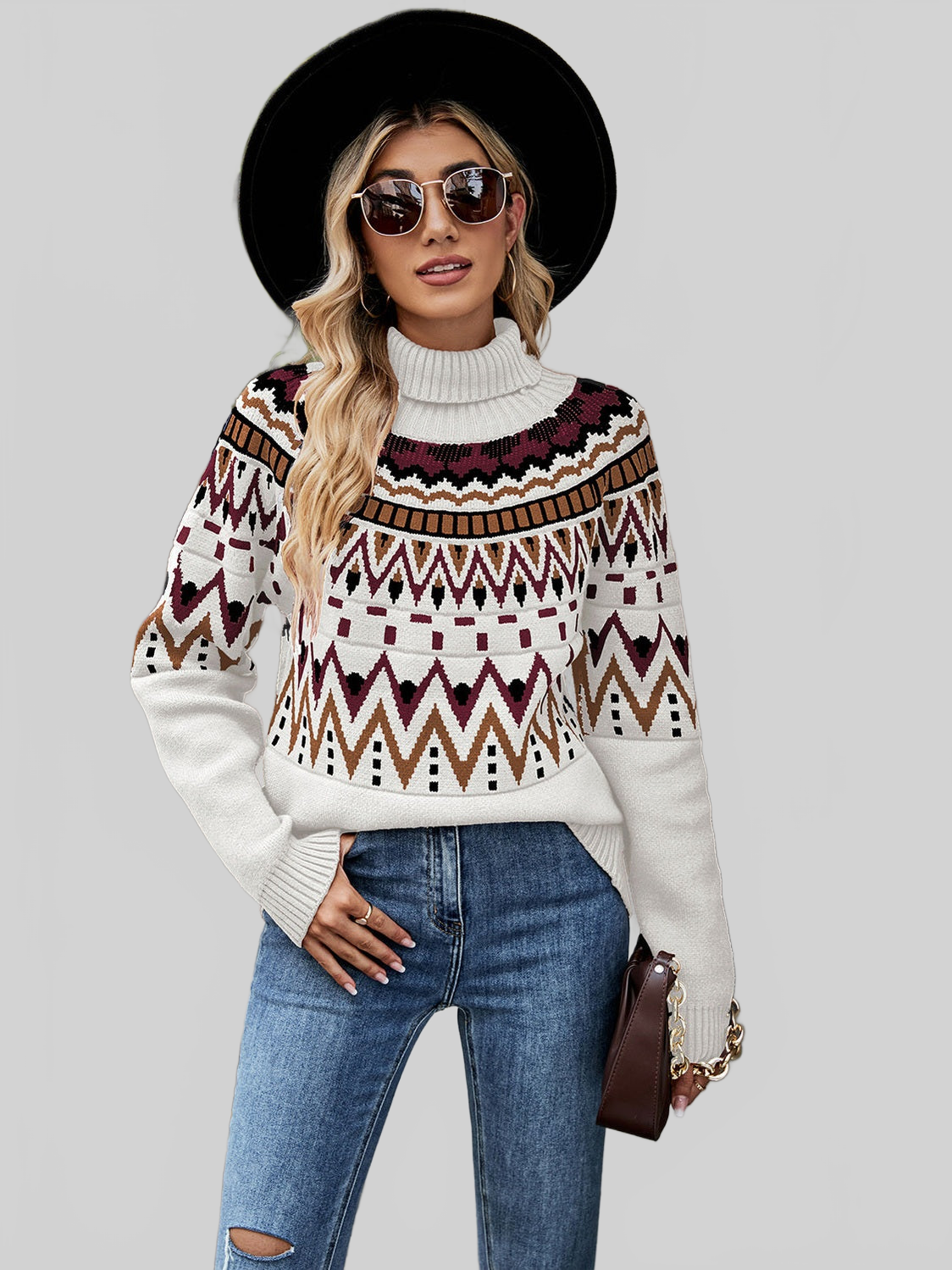 Turtleneck Ribbed Trim Pullover Sweater