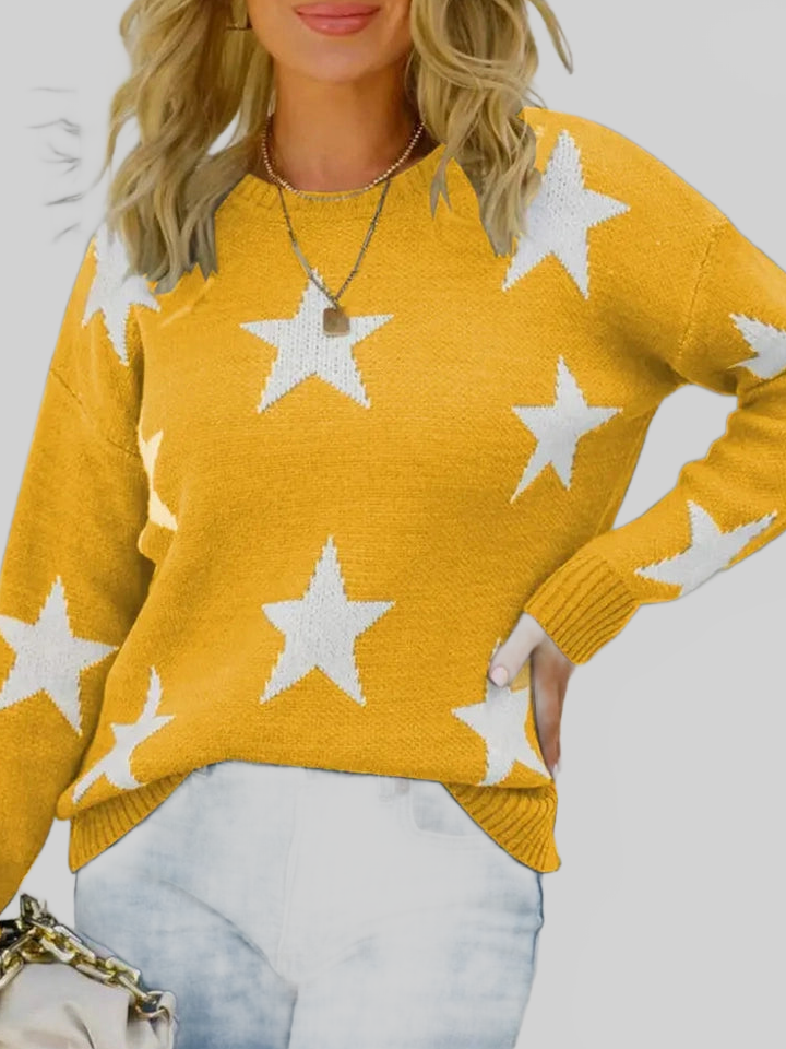 Star Pattern Round Neck Pullover Sweater