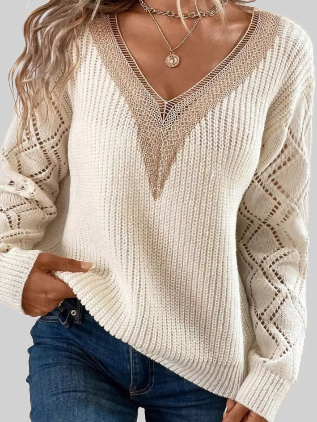 V-Neck Openwork Sweater