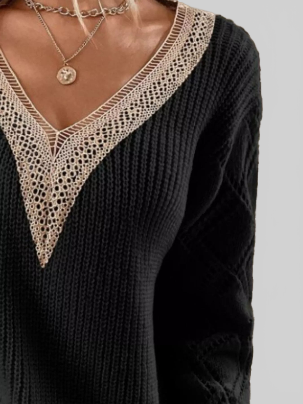V-Neck Openwork Sweater