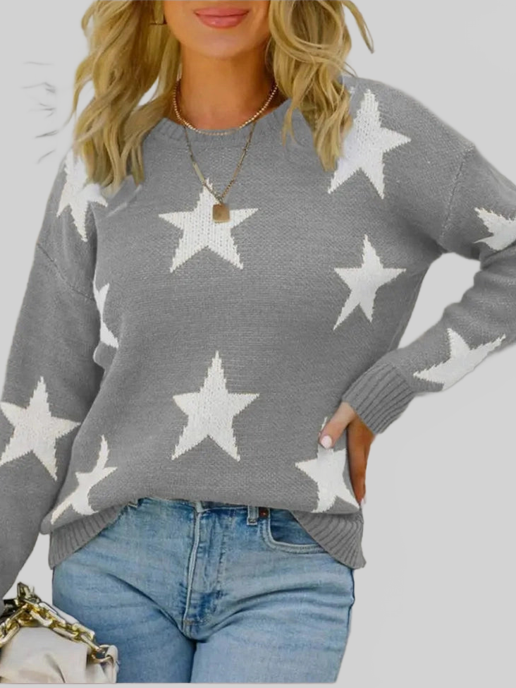 Star Pattern Round Neck Pullover Sweater