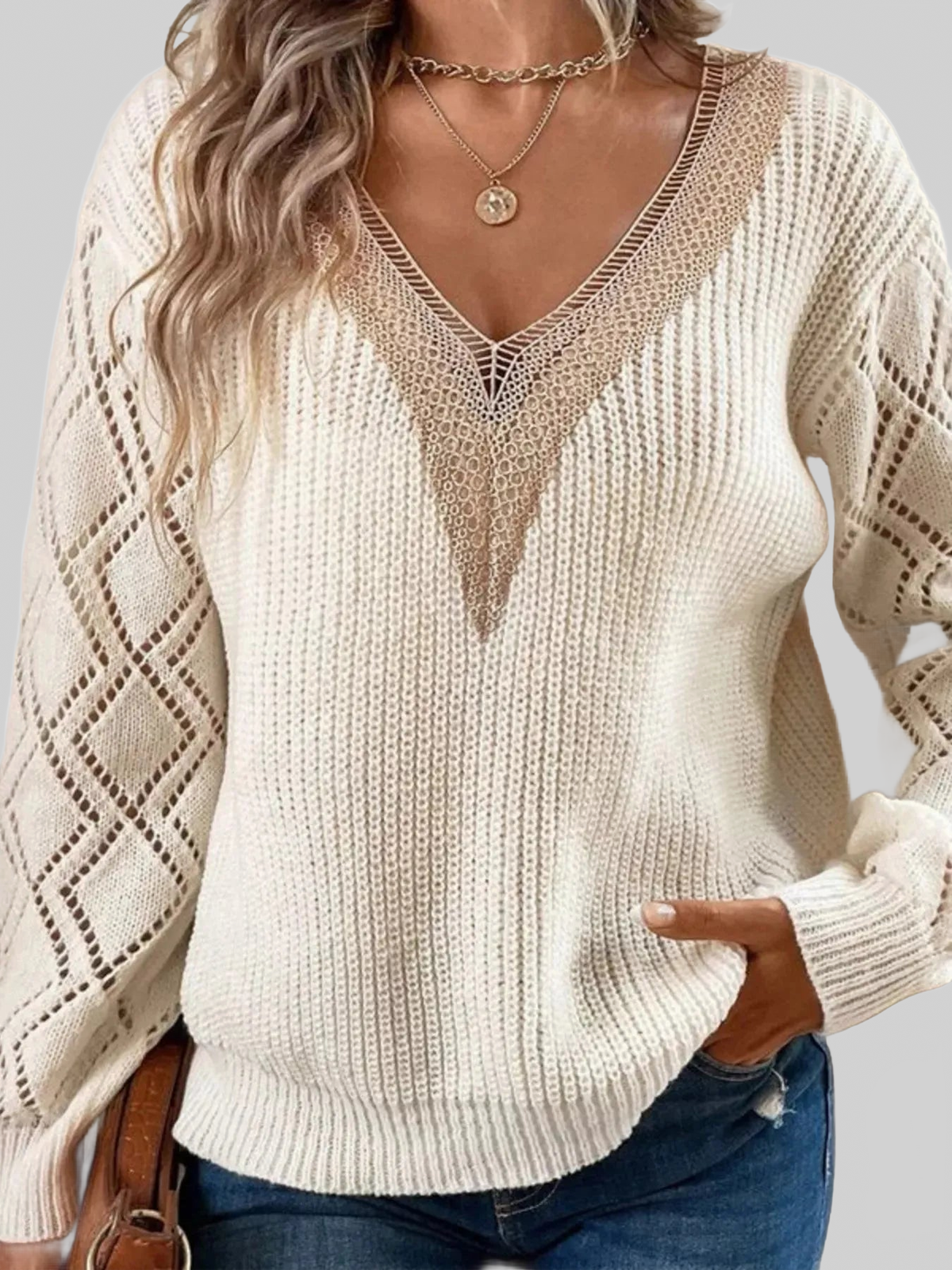 V-Neck Openwork Sweater