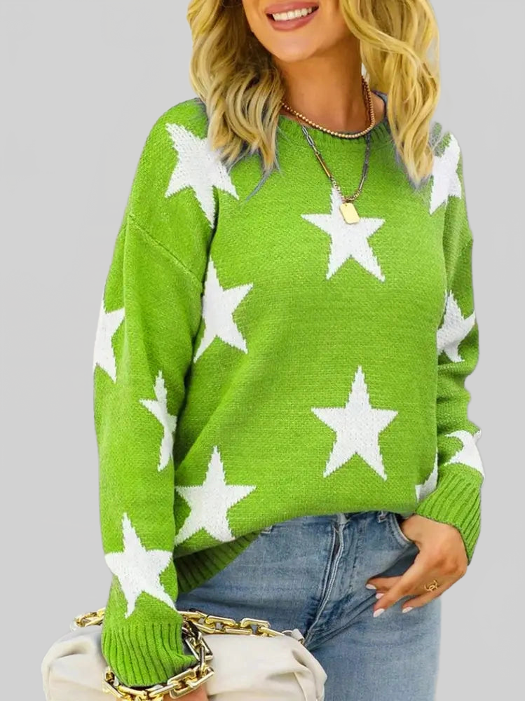 Star Pattern Round Neck Pullover Sweater