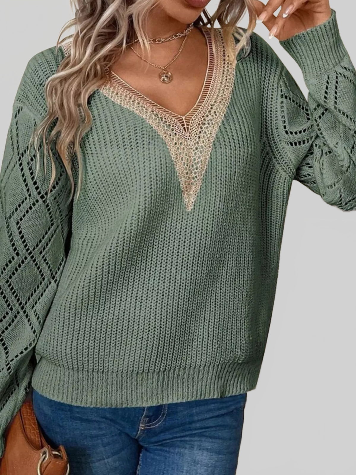 V-Neck Openwork Sweater