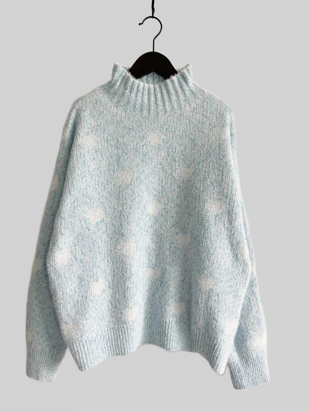 Women Heart Heathered Turtleneck Drop Shoulder Pullover Sweater