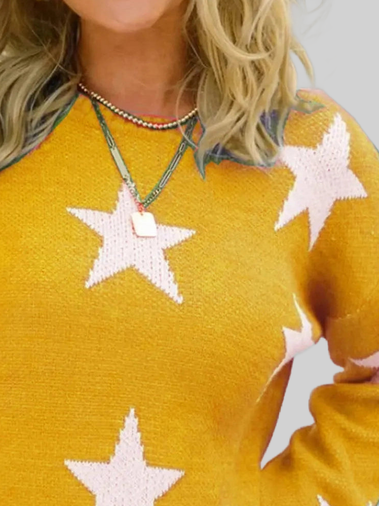 Star Pattern Round Neck Pullover Sweater