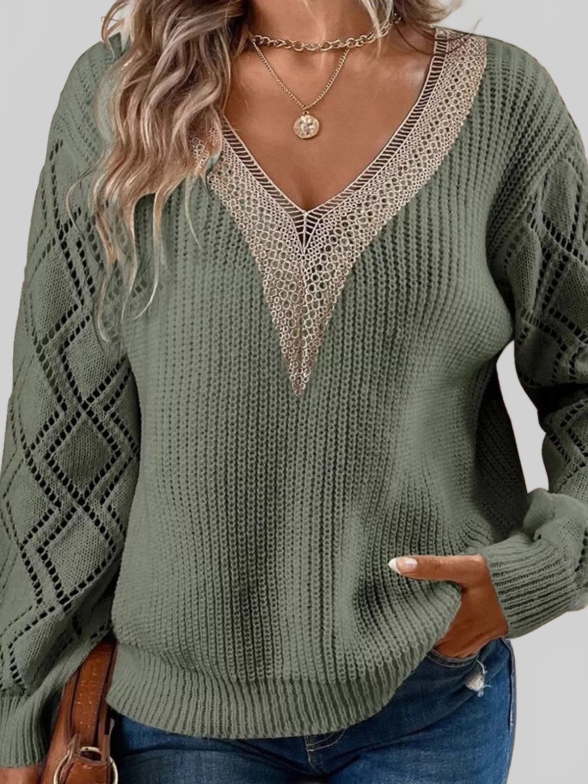 V-Neck Openwork Sweater