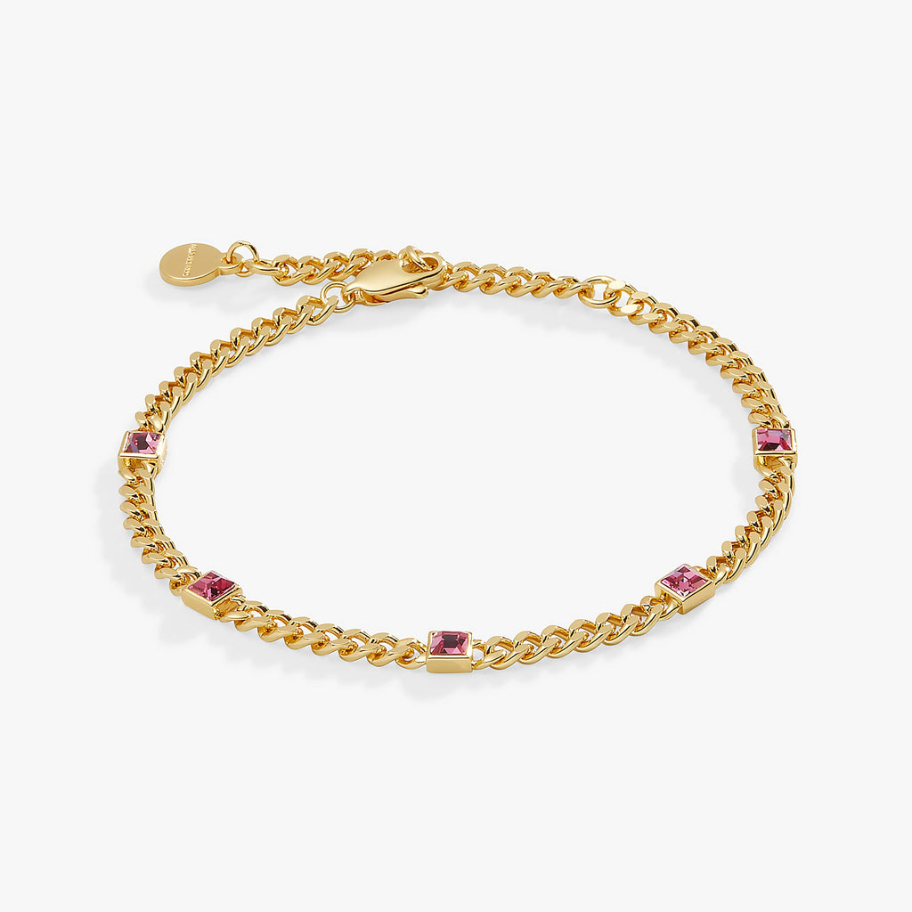 October Birthstone Rose Curb Chain Bracelet
